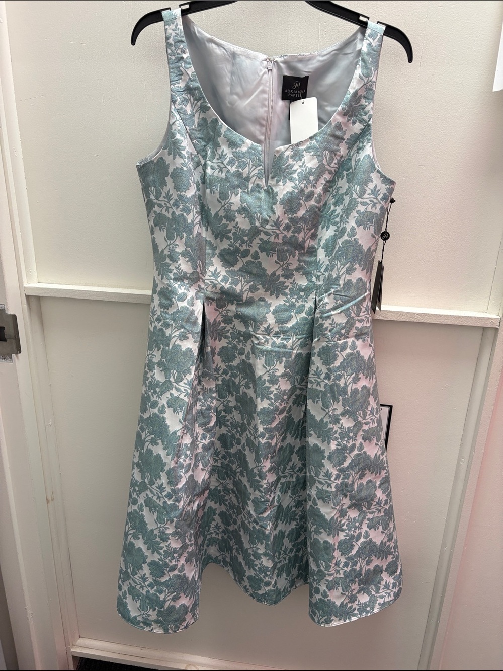 Adrianna Papell Seafoam and White Floral Jacquard Dress- NWT